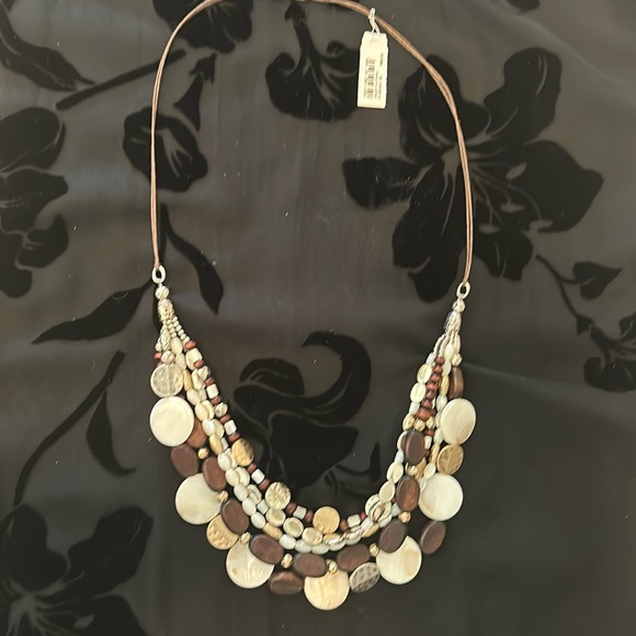 J.Jill Mother of Pearl Wood Beads Necklace Adjustable - Picture 1 of 7